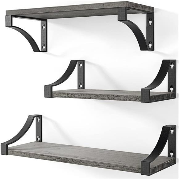 Floating Shelves Set of 3 with Heavy Duty Metal Frame, Hold up to 55lbs, Rustic - Picture 1 of 5